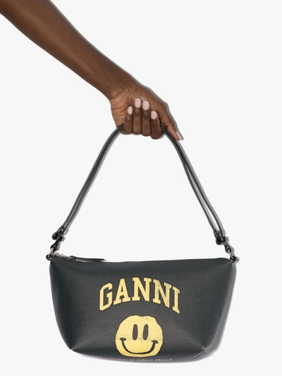 Shop Ganni Black Graphic Logo Shoulder Bag