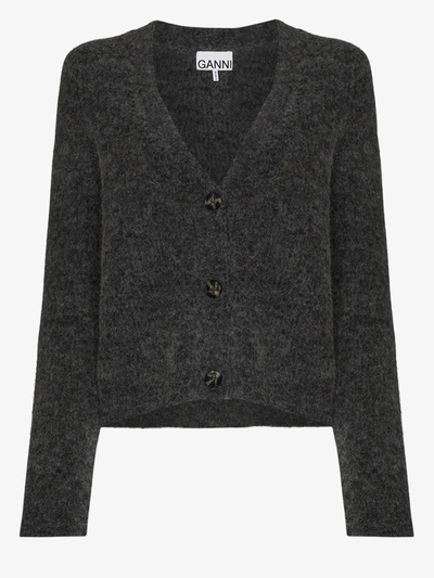 Shop Ganni V-neck Knit Cardigan In Grey