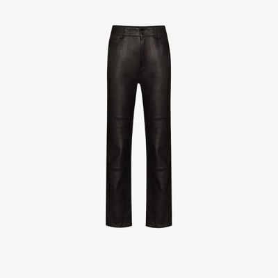 Shop Ganni Black Stitched Leather Trousers