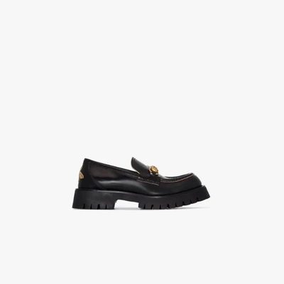 Shop Gucci Black Leather Lug Sole Loafers