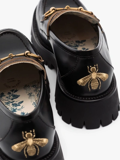Shop Gucci Black Leather Lug Sole Loafers