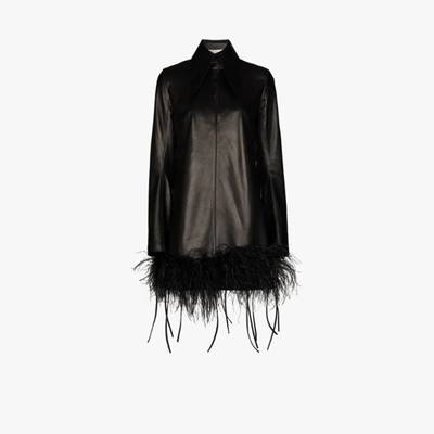Shop 16arlington Michelle Feather Trim Leather Mini Dress In Black