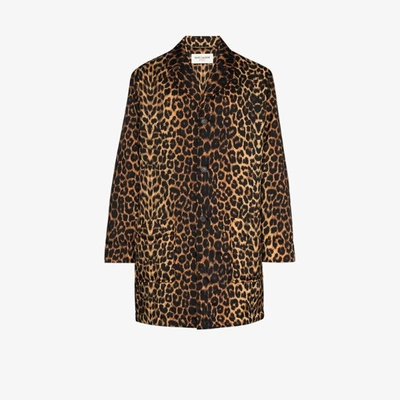 Shop Saint Laurent Single-breasted Leopard Print Coat - Men's - Polyamide In Brown