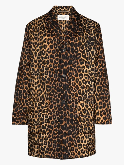 Shop Saint Laurent Single-breasted Leopard Print Coat - Men's - Polyamide In Brown