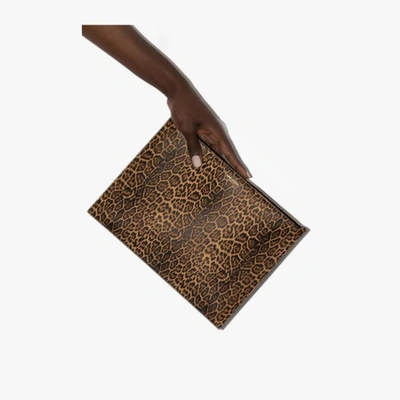 Shop Saint Laurent Brown Paris Large Leopard Print Pouch