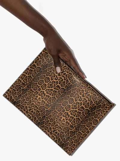 Shop Saint Laurent Brown Paris Large Leopard Print Pouch