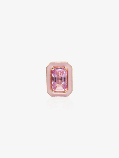 Shop Alison Lou 14k Yellow Gold Cocktail Sapphire Single Stud Earring In Pink- Gold