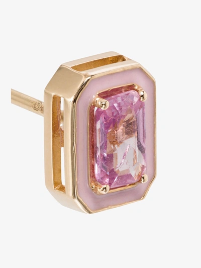 Shop Alison Lou 14k Yellow Gold Cocktail Sapphire Single Stud Earring In Pink- Gold