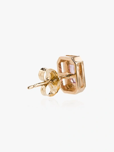 Shop Alison Lou 14k Yellow Gold Cocktail Sapphire Single Stud Earring In Pink- Gold