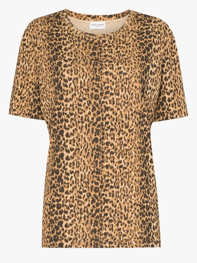 Shop Saint Laurent Leopard Print T-shirt In Neutrals