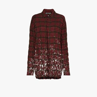 Shop Palm Angels Paint Splatter Effect Check Shirt In Red