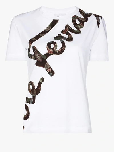 Shop Ferragamo Leaf Print Logo T-shirt In White