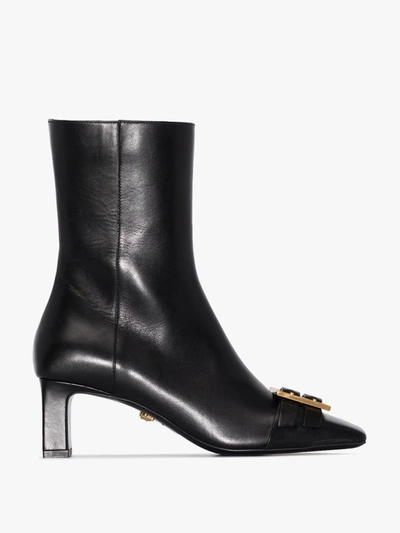 Shop Versace Black 50 Leather Ankle Boots