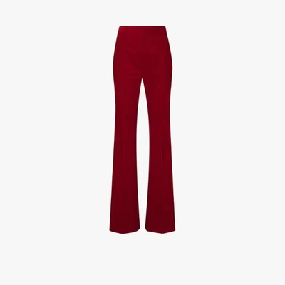 Shop Saint Laurent High Waist Corduroy Flared Trousers In Red