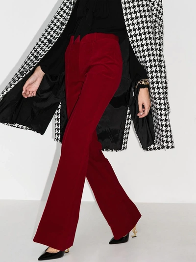 Shop Saint Laurent High Waist Corduroy Flared Trousers In Red