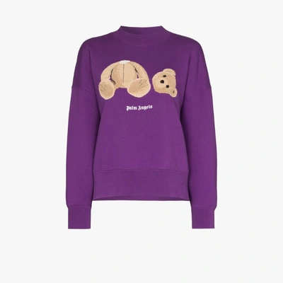 Shop Palm Angels Sweatshirt Mit Teddy-print In Violett