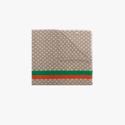 Shop Gucci Brown Fake/not Gg Supreme Scarf In Neutrals