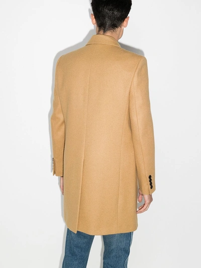 Shop Saint Laurent Neutrals Single-breasted Wool Coat