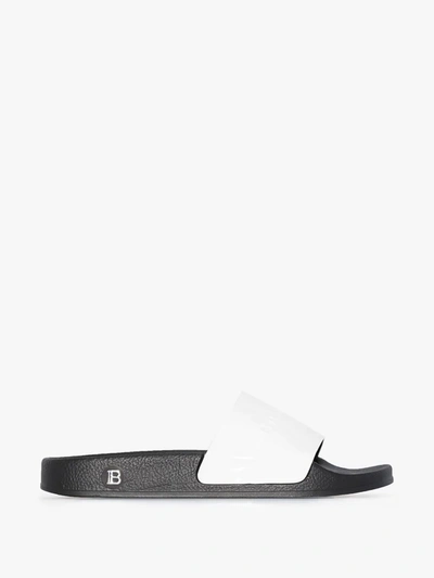 Shop Balmain White Black And Calypso Sandals