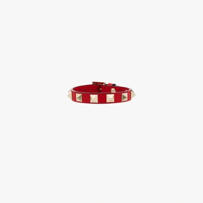 Shop Valentino Red Rockstud Leather Bracelet