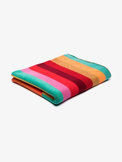 Shop The Elder Statesman Multicoloured Rainbow Cashmere Blanket In Pink