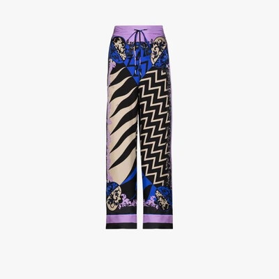 Shop Emilio Pucci Purple X Koché Lupa Print Silk Trousers