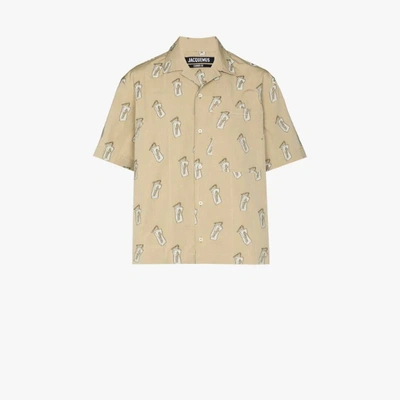 Shop Jacquemus Neutrals La Chemise Jean Pistachio Printed Shirt