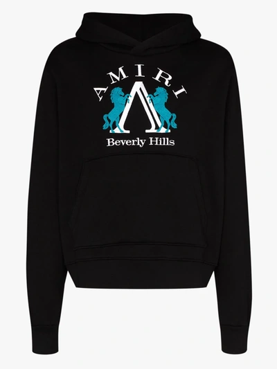 Shop Amiri Beverly Hills Logo Cotton Hoodie In Black