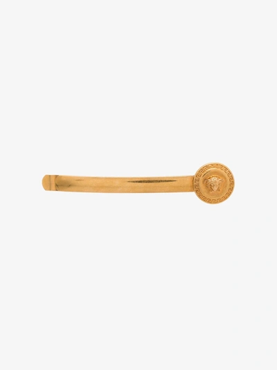 Shop Versace Gold Tone Medusa Coin Hair Clip In Metallic