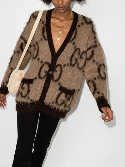 Shop Gucci Cardigan Mit Monogrammmuster In Brown