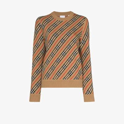 Shop Burberry Intarsia Knitted Sweater In Brown