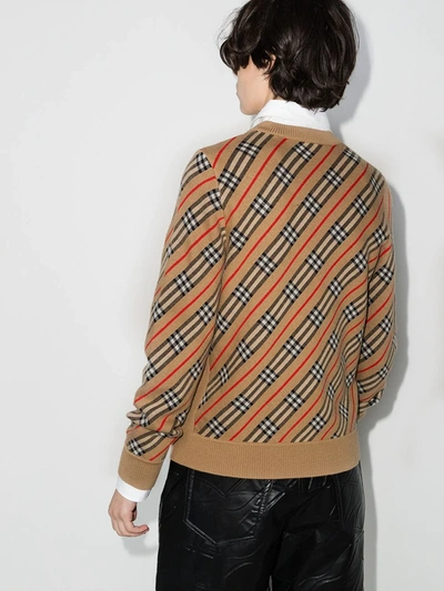 Shop Burberry Intarsia Knitted Sweater In Brown