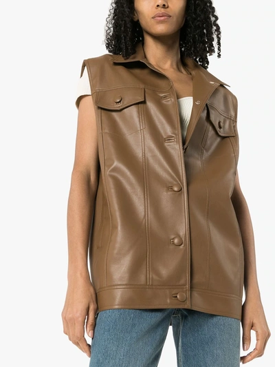Shop Materiel Faux Leather Waistcoat In Brown