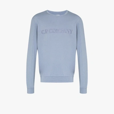 Shop C.p. Company Embroidered Logo Sweatshirt In Blue