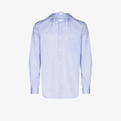 Shop Comme Des Garçons Shirt Blue Hooded Drawstring Shirt