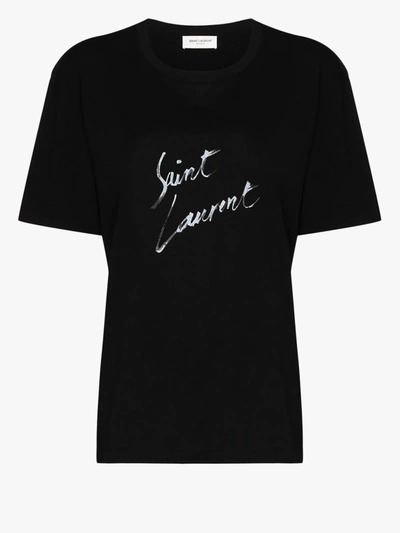 Shop Saint Laurent Black Signature Logo Print T-shirt