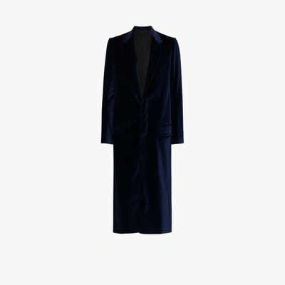 Shop Haider Ackermann Long Single-breasted Velvet Overcoat In Blue