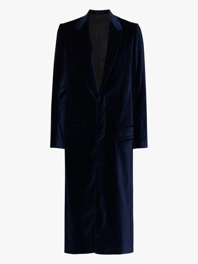 Shop Haider Ackermann Long Single-breasted Velvet Overcoat In Blue