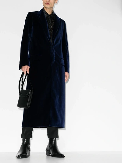 Shop Haider Ackermann Long Single-breasted Velvet Overcoat In Blue