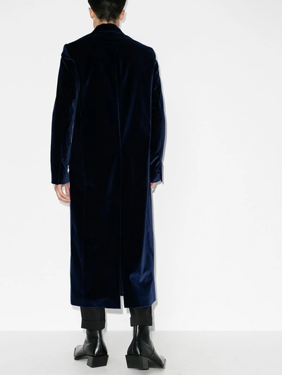 Shop Haider Ackermann Long Single-breasted Velvet Overcoat In Blue