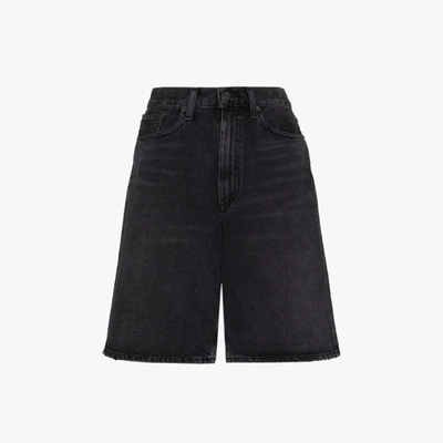 Shop Agolde Wide Leg Denim Shorts In Black