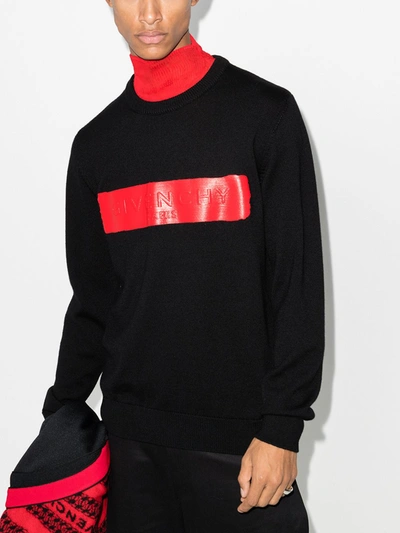 Shop Givenchy Logo Band Wool Sweater In Black
