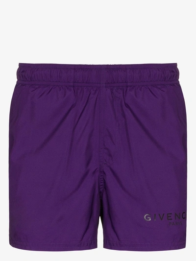 Shop Givenchy Logo Swim Shorts In Purple