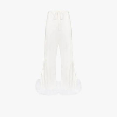 Shop Sleeper Boudoir Feather Hem Trousers In White