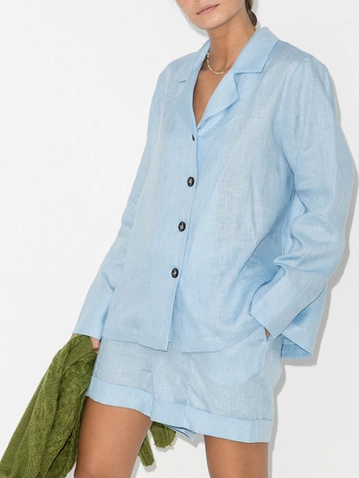 Shop Sleeper Buttoned Linen Pyjamas In Blue