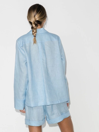 Shop Sleeper Buttoned Linen Pyjamas In Blue