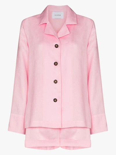 Shop Sleeper Buttoned Linen Pyjamas In Pink