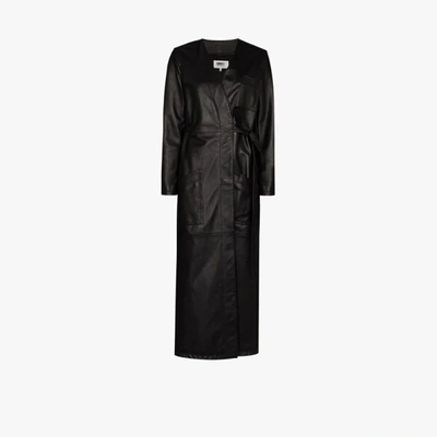 Shop Mm6 Maison Margiela Longline Belted Leather Coat In Black