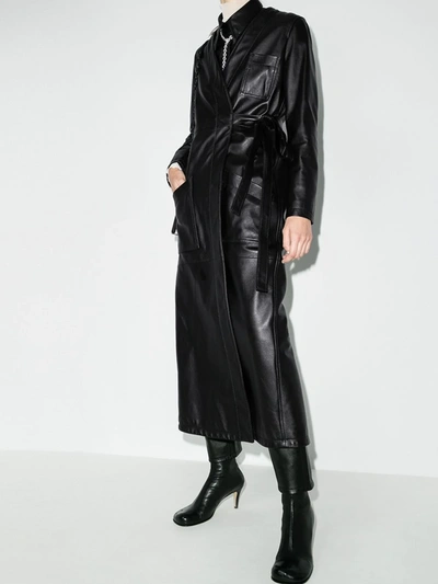 Shop Mm6 Maison Margiela Longline Belted Leather Coat In Black