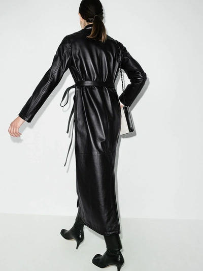 Shop Mm6 Maison Margiela Longline Belted Leather Coat In Black